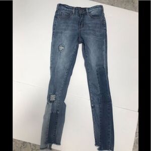 SILVER GIRL'S AMY Triple 5 Distressed‎ Patched Jeans Raw Uneven Hem size  8/10